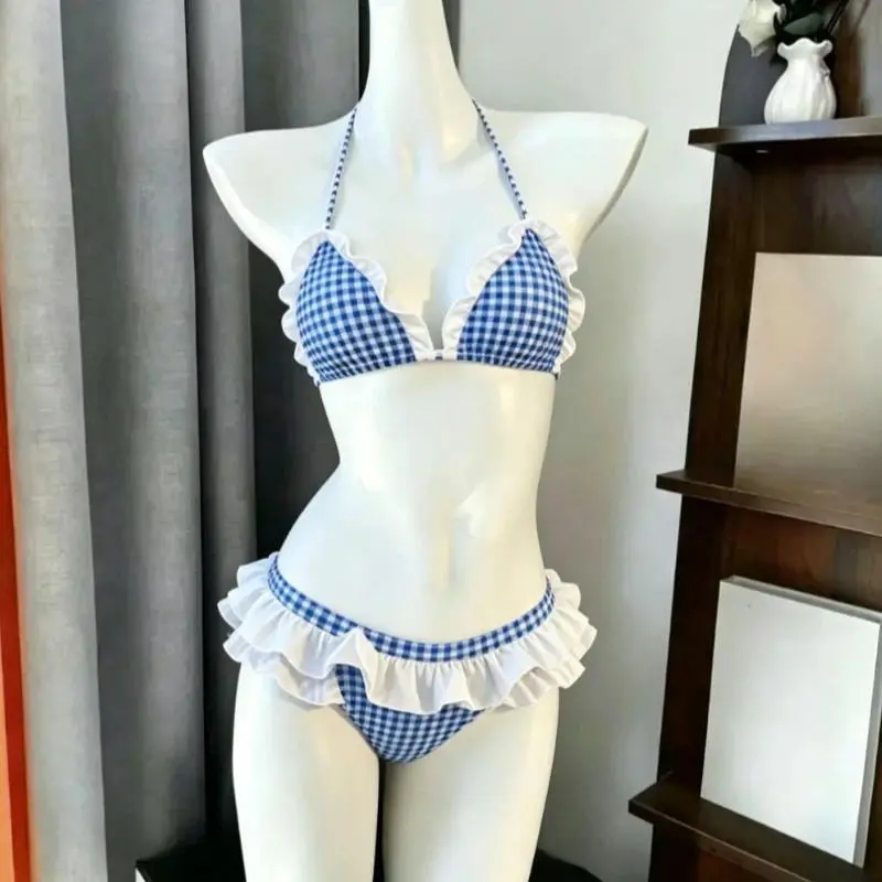 2026 new hot item Japanese Kawaii Printed Halter Bikini Set Women Sweet Ruffle Two Piece Swimsuit Summer Beach Vacation Casual Outfit