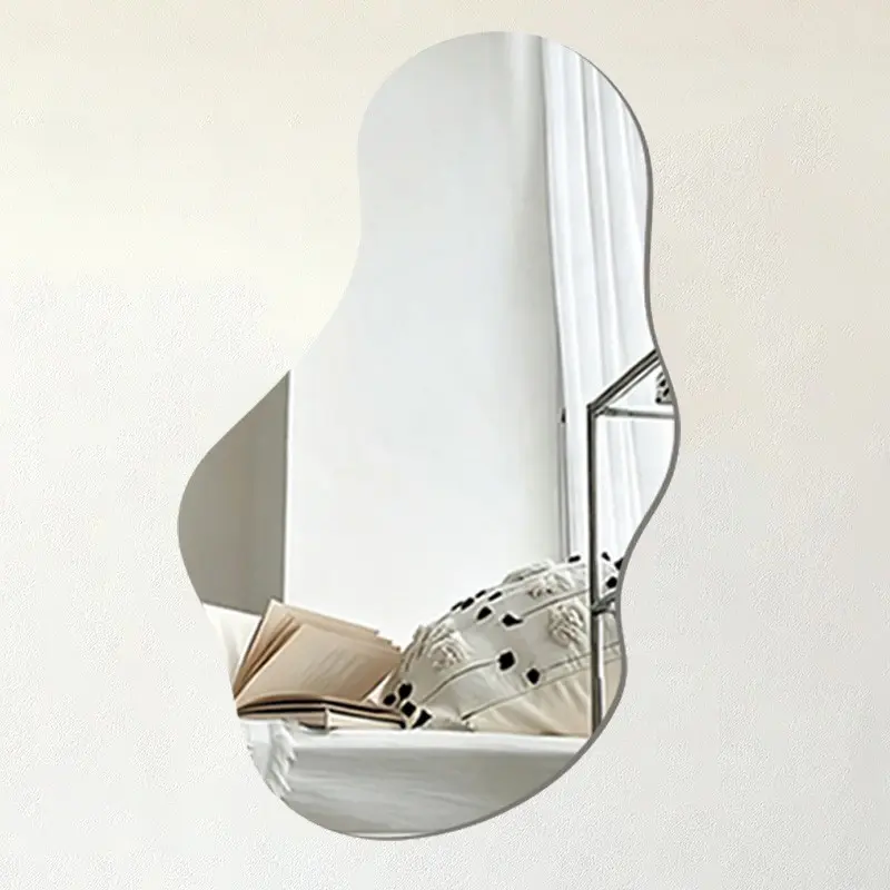 1pc Irregular Wavy Mirror Wall Sticker, Cloud Shaped Acrylic Mirror, Self‑Adhesive Decorative Wall Mirror, Removable Acrylic Mirror Setting Wall Sticker Back to School Decal, Room Decor, Wall Art for Bedroom Living Room Dorm, Home Decor