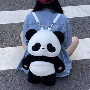 Plush Backpack Cute Panda Bag – Super Soft Fluffy Stuffed Animal Backpack for Girls, Lightweight Casual Daypack for School Travel Photoshoot, Viral TikTok Aesthetic Plush Doll Bag
