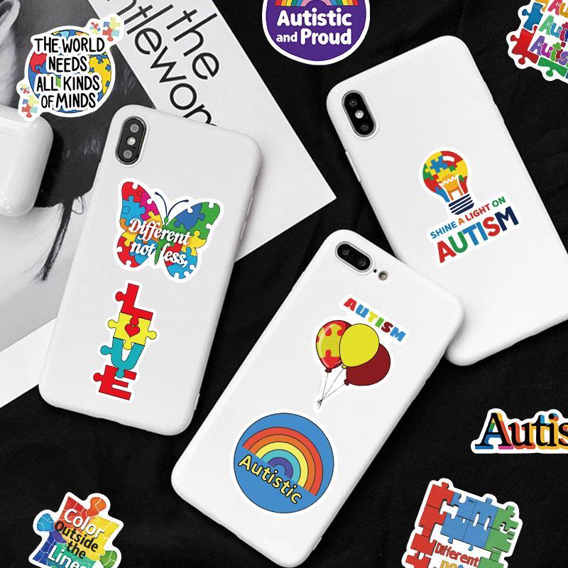 Autism Awareness Themed Sticker (50pcs), Colorful Self Adhesive Decor Paper, Decor Sticker for Gift Greeting Card Water Bottle Laptop Phone Cellphone, Ornaments