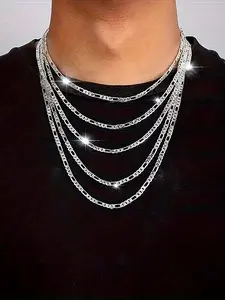 Figaro Chain Necklace with Lobster Clasp, Pure Silver Color, Stainless Steel 19-23 Inches, DIY Jewelry, Unisex, Valentine's Gift