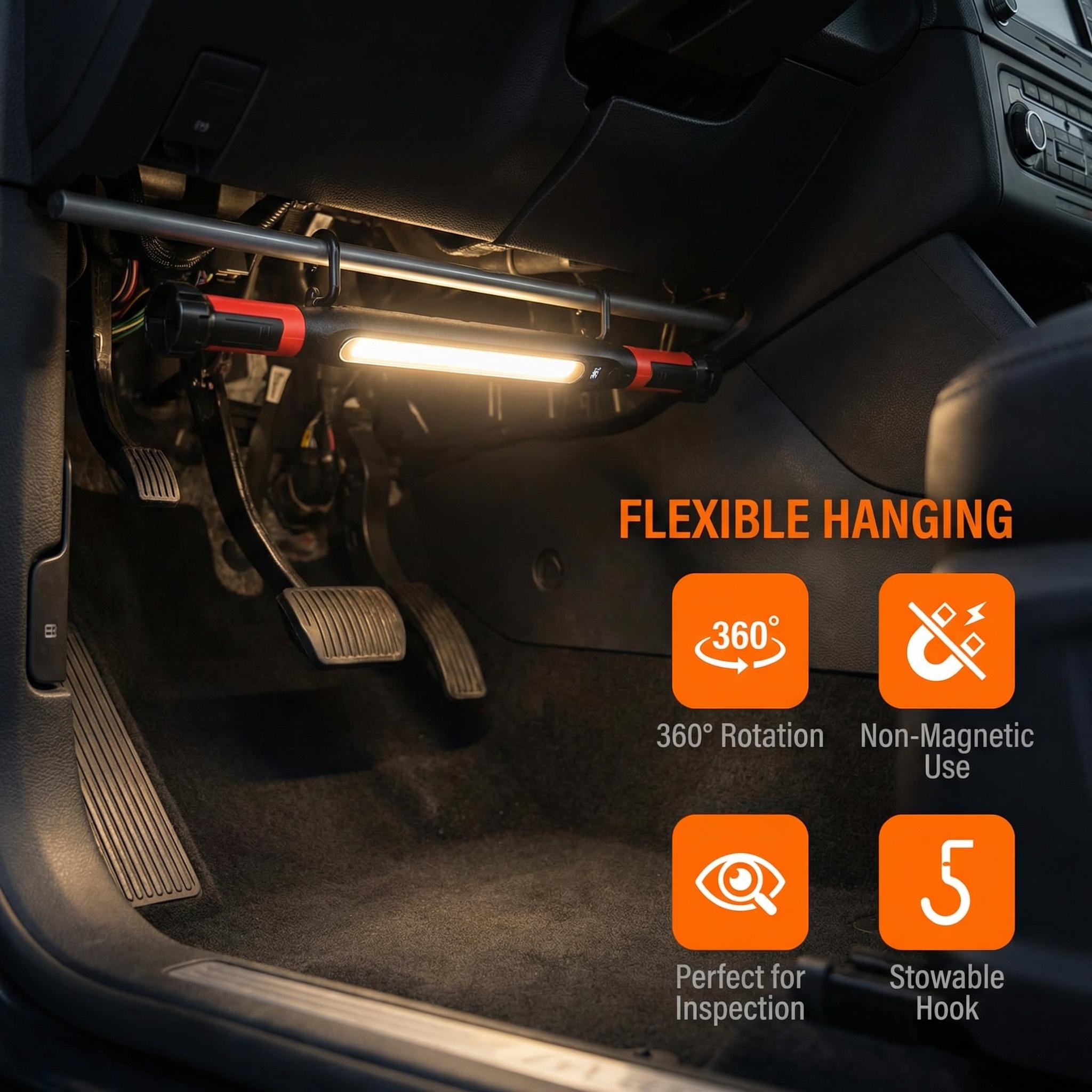 LED Magnetic Work Light for Car Repair, Super Bright Under Hood Inspection Lamp with Hook, 3 Light Modes, Durable ABS Auto Maintenance Flashlight (US Version)