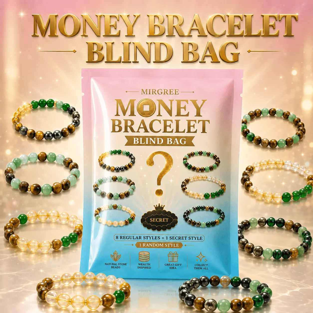 MIRGREE Money Bracelet Blind Bag, 1/3/5/7/9 Bags Random Natural Stone Beaded Bracelet, 8 Regular Styles Plus 1 Secret Style, Mystery Jewelry Gift