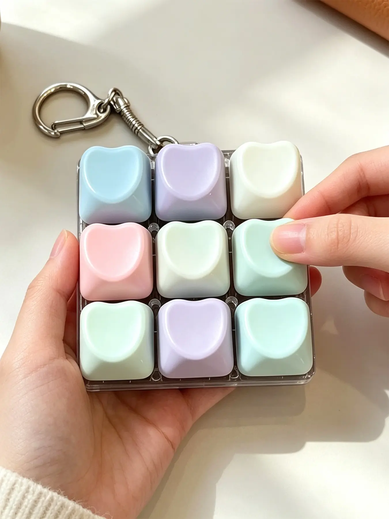 9 Heart Shape Keycaps Fidget Toy Keychain, Macaron Pastel Clicker Stress Relief Pendant, Quiet Press Sensory Bag Charm Gift for Students Office Girls, Keychain Accessory