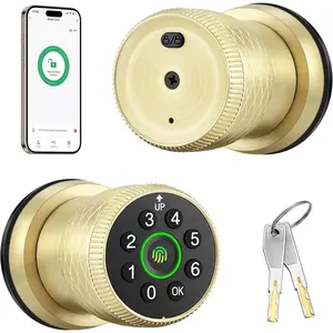 Keyless Entry Fingerprint Door Knob,  Biometric Door Lock with Keypad Passcode Door Knob with Auto-Lock for Front Door, Bedroom, Gate & Office