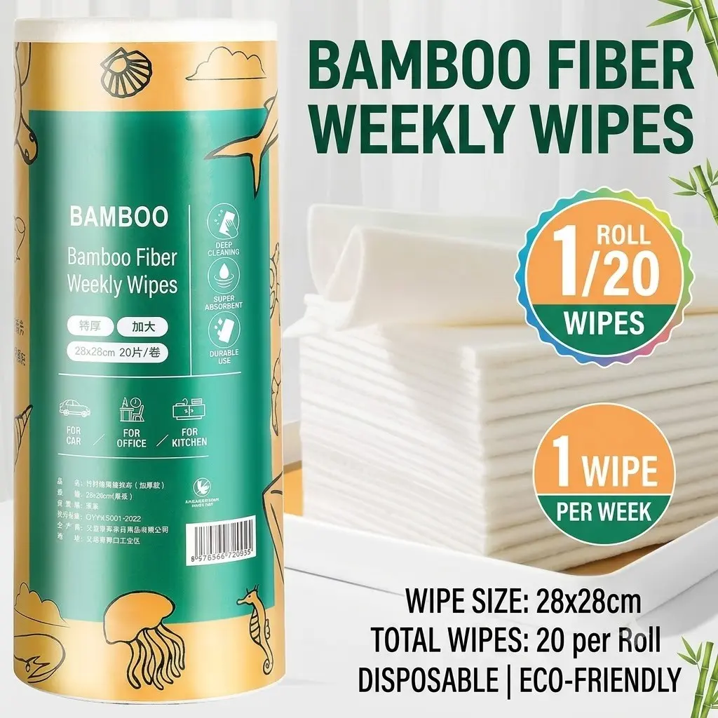 20 Sheets Thick Bamboo Fiber Cleaning Cloths, Absorbent Wet/dry Use, Hand Tearable, 28cmx28cm, Dishcloth, Kitchen Cleaning Towel