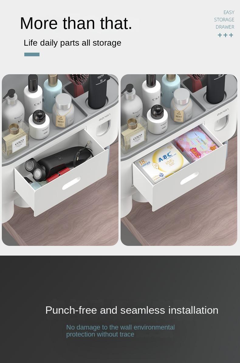 Creative toothbrush shelf, no punching, mouthwash, brushing cup, wall-mounted bathroom storage, automatic toothpaste squeezer toothbrush sterilizer