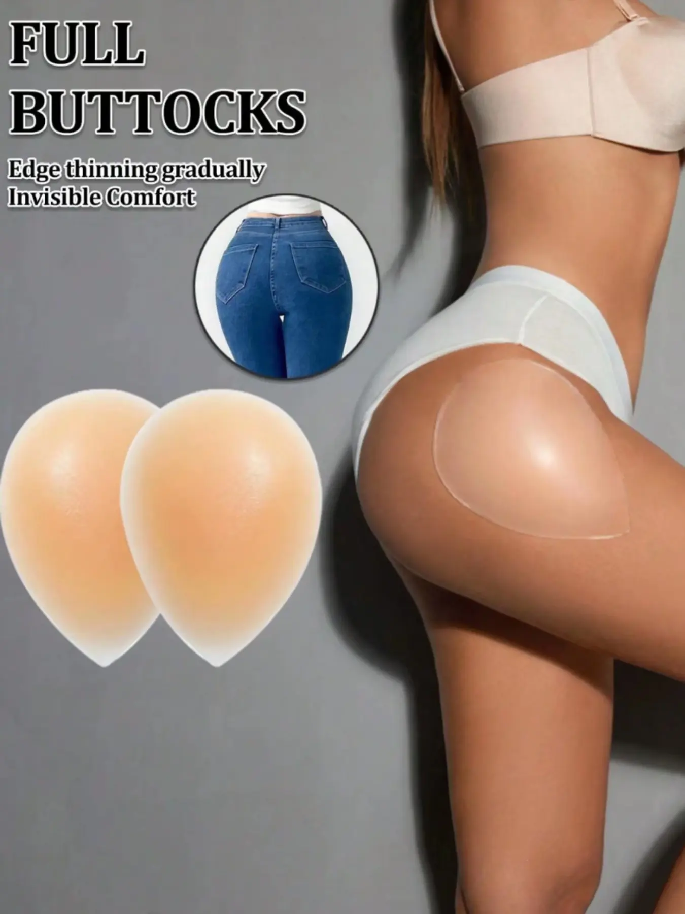 Women's Thick Adhesive Hip Pads, 1 Pair Butt Enhancer Inserts, Body Shaping Accessories Pads for a Natural Look, for Jeans, Dresses & Yoga, Nude