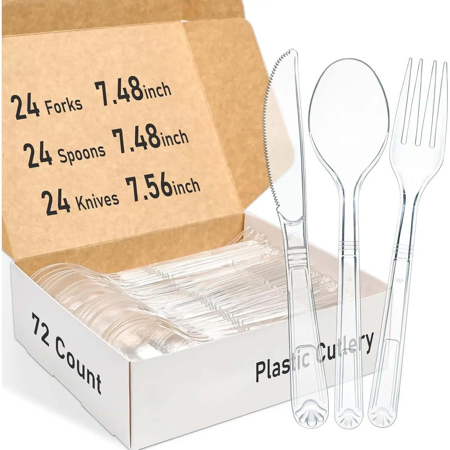 72 count Extra Heavy Duty Plastic Silverware Set, Disposable Utensils includes 24 , 24 Forks and 24 Spoons