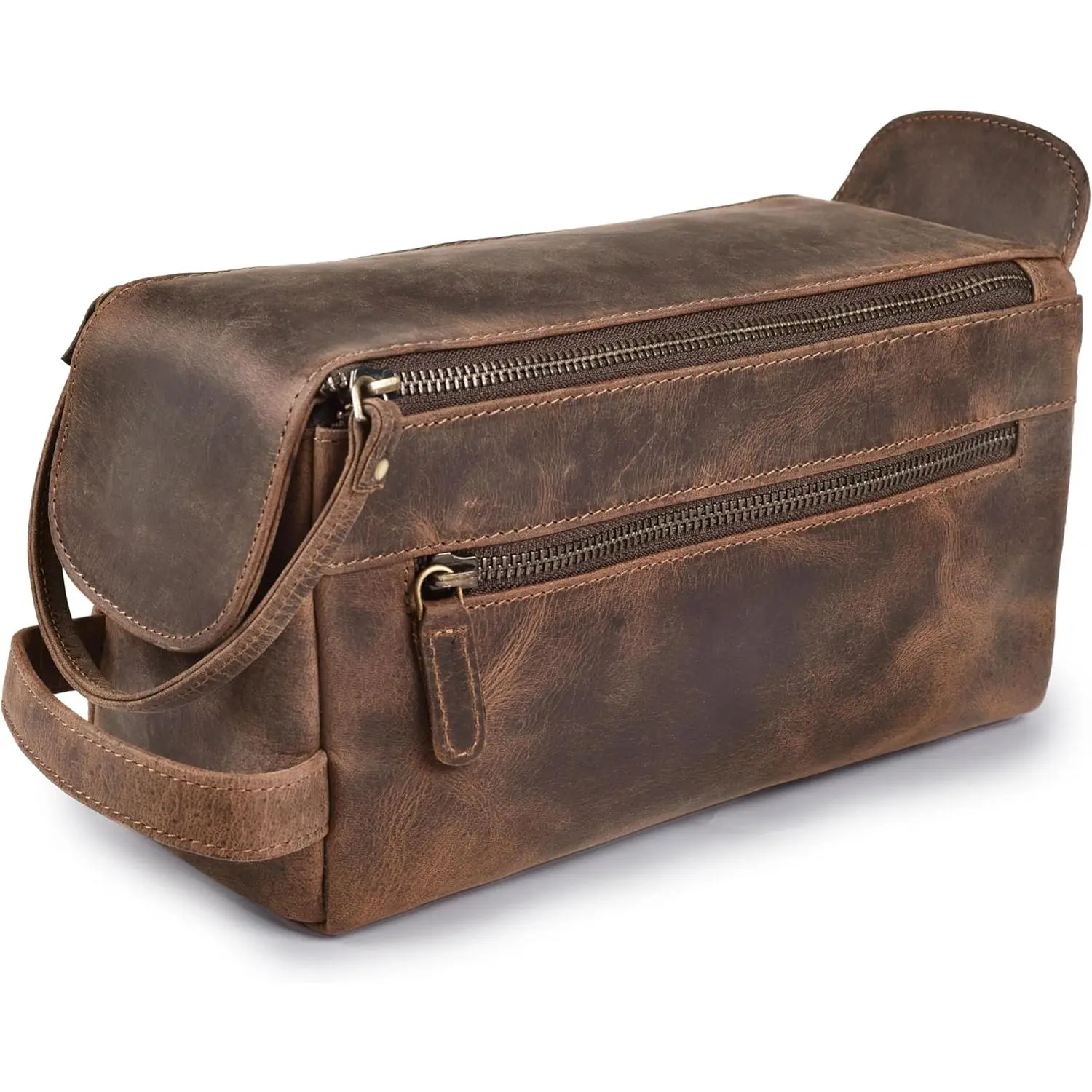 Unisex full-grain leather toiletry bag – waterproof travel shaving kit organizer, equipped with YKK zippers, spacious storage case for bathroom care and cosmetics