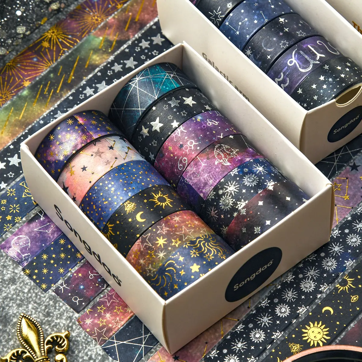 12 Rolls Vintage Starry Washi Tape Set, 2m Long/1.5cm Wide, Stationery, Gift Decoration and Scrapbooking Supplies, Scrapbook Materials, Perfect for Friends' Gifts