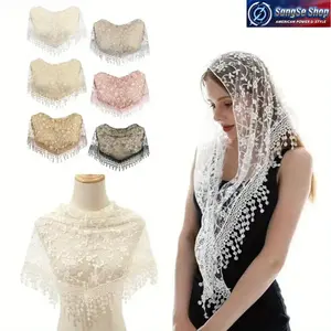Women’s 6PCS Mantilla Veil Set, Catholic Lace Triangle Church Veil, Floral Tulle Chapel Headscarf, Elegant Religious Head Cover for Mass, Prayer, Worship Services and Ceremonies, Lightweight Traditional Veil Accessory for Women, Daily Devotion and Faith E