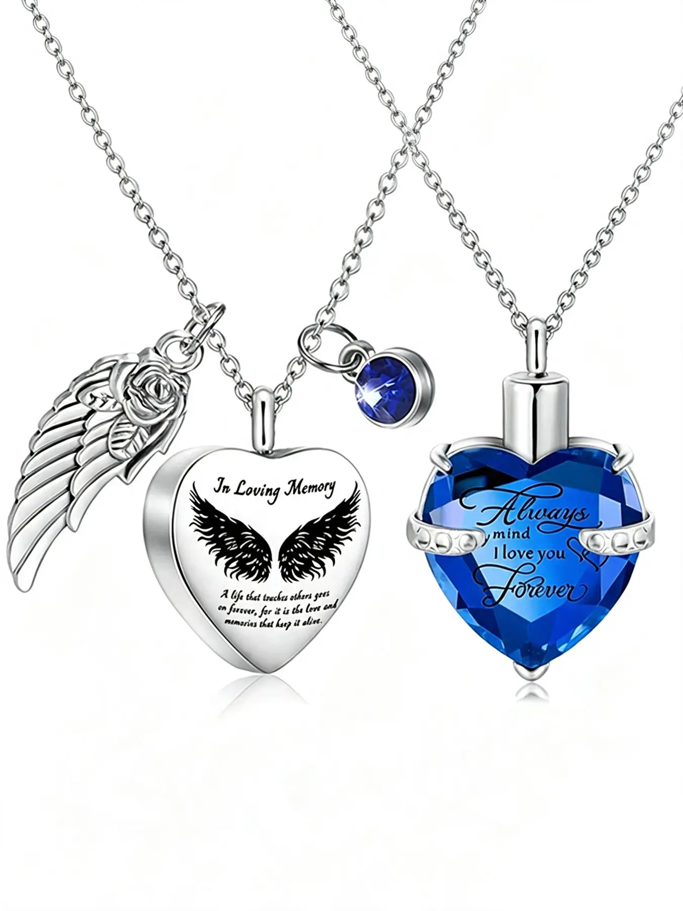 2 Pieces Heart  Urn Necklace for Ashes for Men Women Cremation Jewelry Crystal Memorial Locket Ashes Pendant Family Keepsake Sharing Jewelry Set