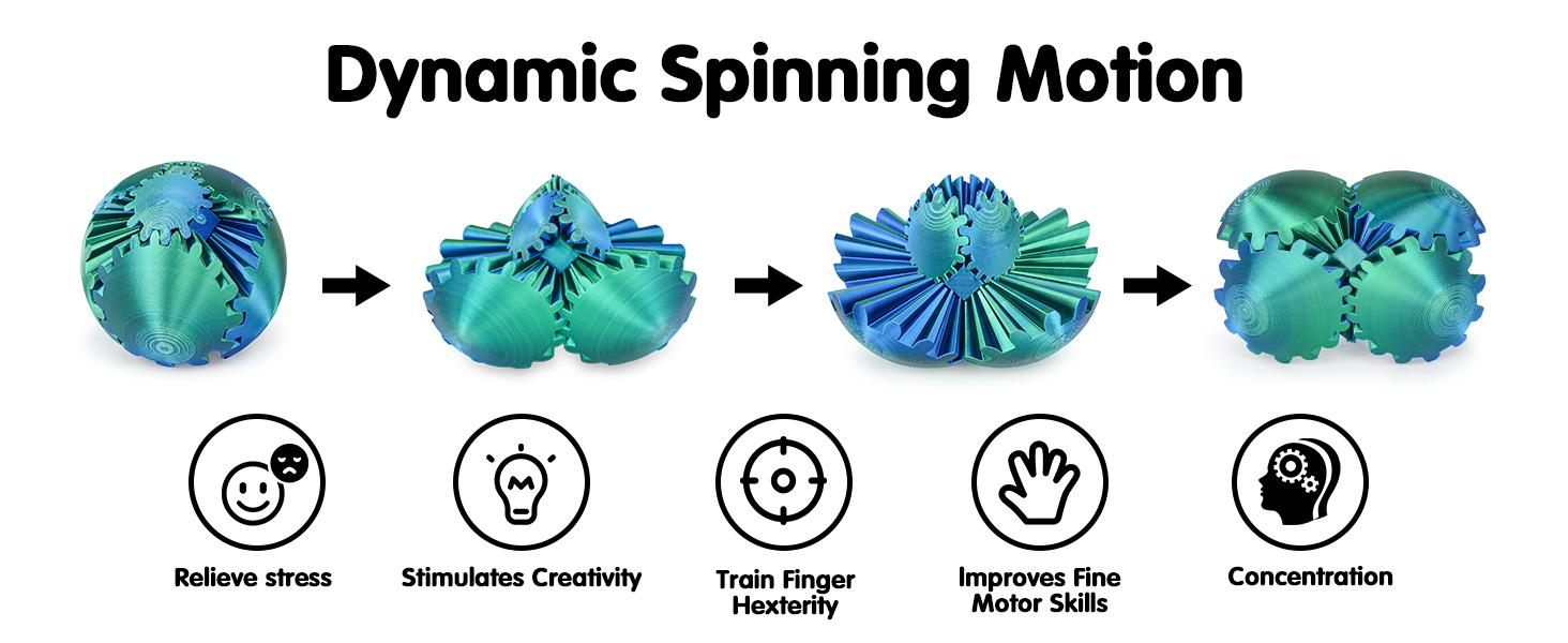 Gear Ball 3D Printed Cube Fidget Toy,Gear Sphere Fidget Toys,Sensory Toys for Stress and Anxiety Relief, Desk Toy Fidget Spinners,Stocking Stuffers for Adults & Kids Gift(Purple Blue, 3.1 Inch)