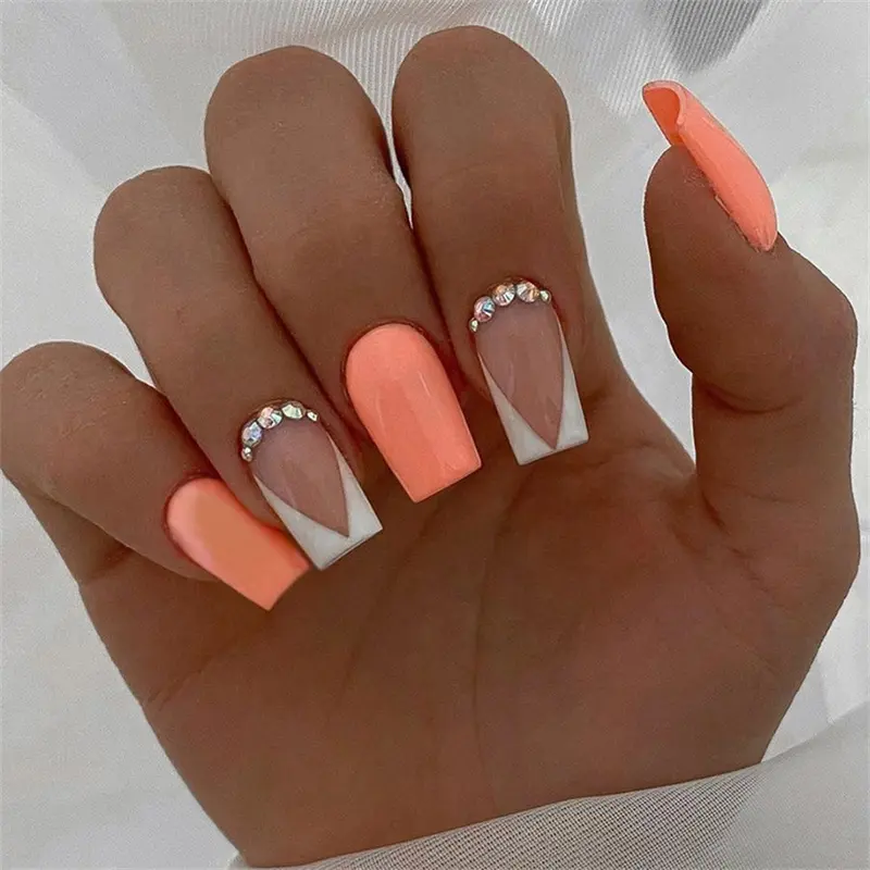 Short Square Fake Nail, Glossy False Nails, 24pcs/set Colorblock Press on Nails with Nail File & Tape, Removable Nail Art Artificial Full Cover, Women Girls DIY Manicure, DIY Nail Kit, False Nail Kits, Nails Press Ons
