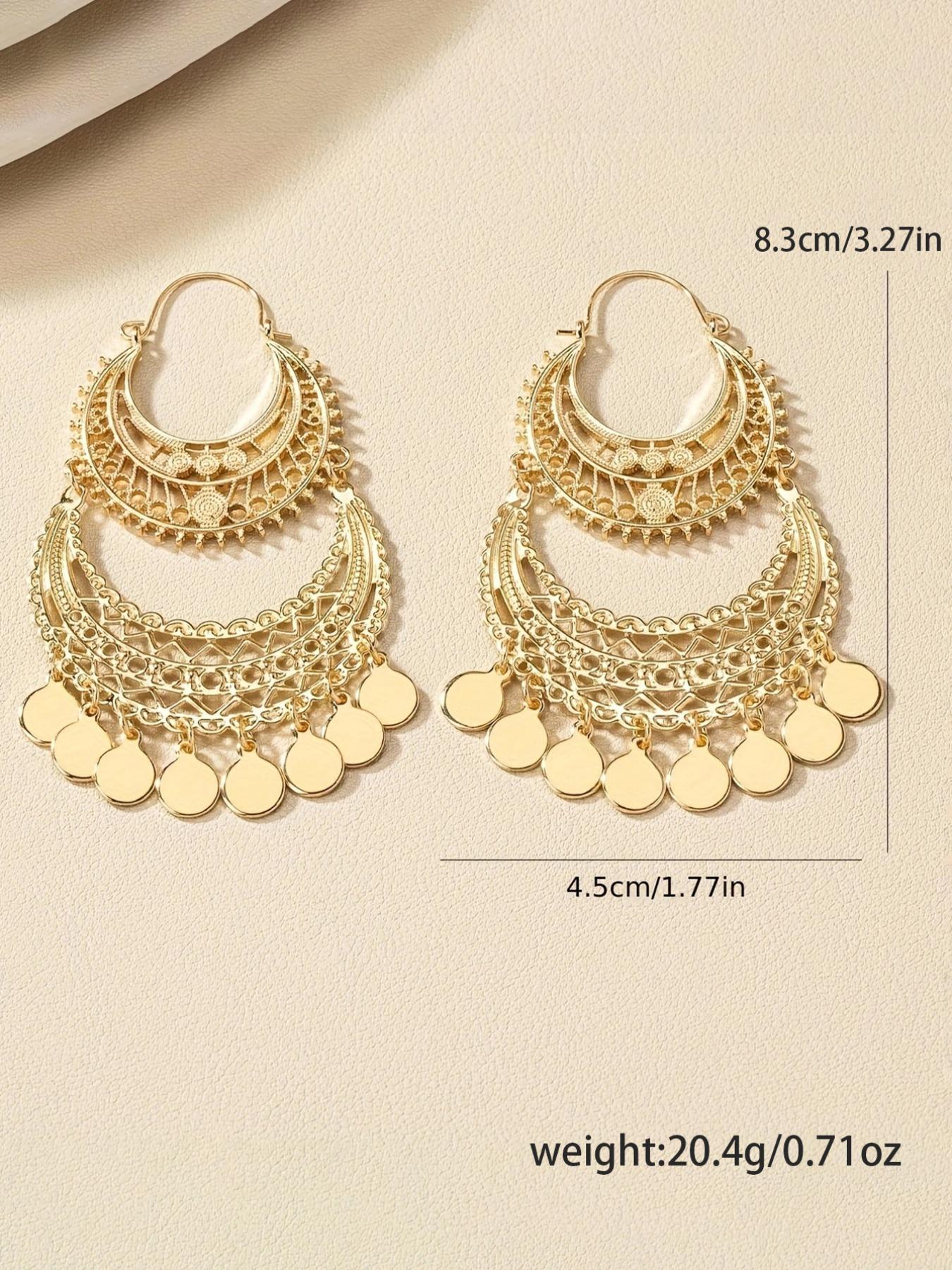 Boho Style Hollow Out Design Tassel Dangle Hoop Earrings, 1 Pair Fashion Jewelry for Party, Daily Clothing Decor, Trendy All-match & Exquisite Jewelry for Birthday Gift