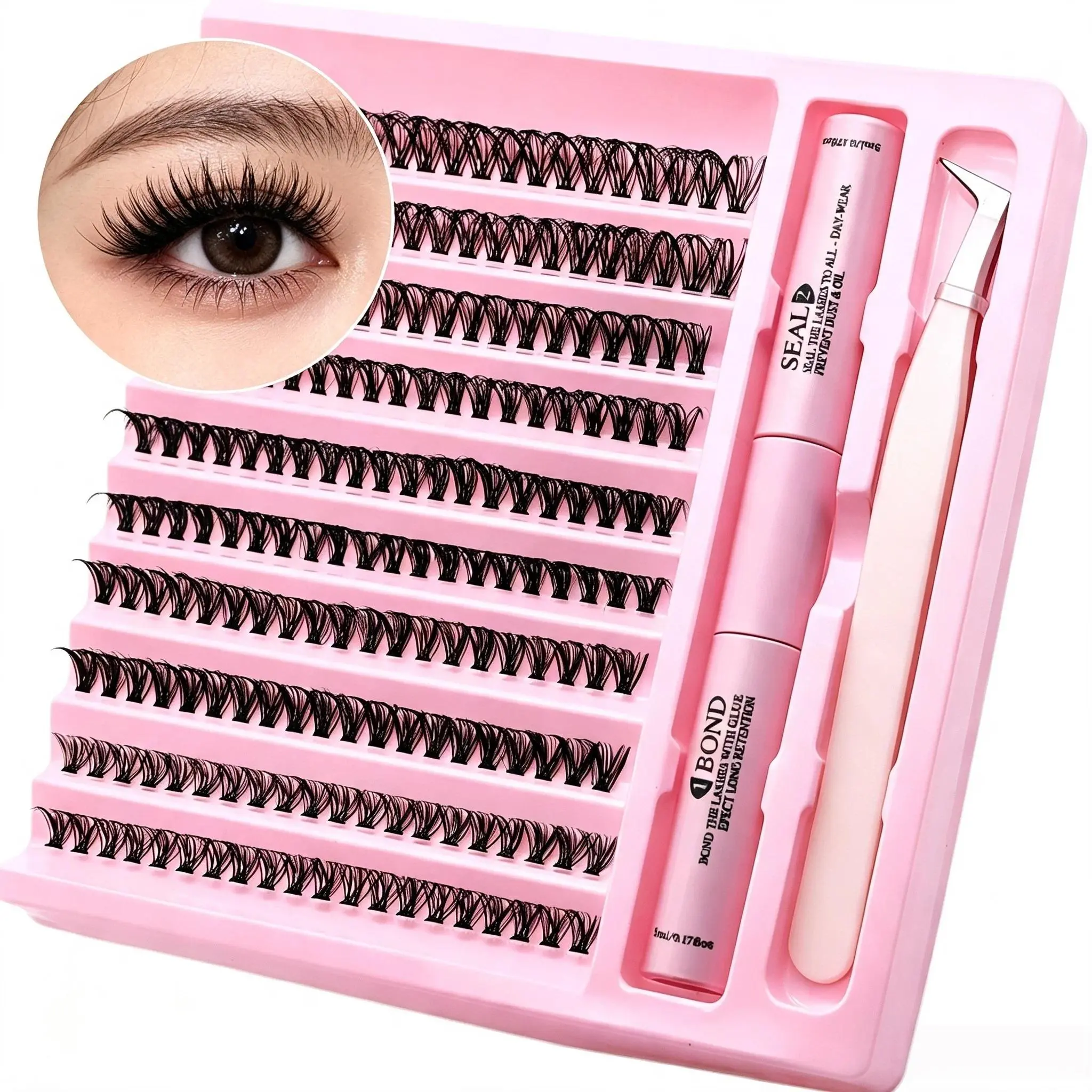 All In One DIY Lash Extension Kit Fluffy Lash Clusters With Bond Seal Glue Lash Tweezers D Curl Individual Lashes