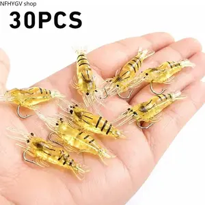 30/60/90Pcs Realistic Bionic Shrimp Soft Lures, Flexible Soft Plastic High Fish Attraction Fishing Tackle, Durable Artificial Imitation Baits for Freshwater Saltwater Outdoor Angling