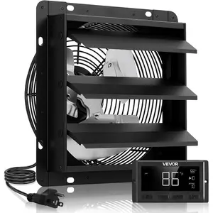VEVOR 16 inch Shutter Exhaust Fan, Wall Mounted Attic Vent Fan with Smart Programming Variable Speed Temperature Control, 3000 CFM, EC Motor, Timer, for Shed, Garage, Greenhouse Ventilation Cooling, Black
