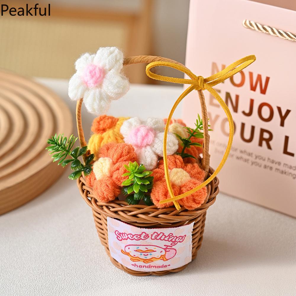 1/2PC Knitted Flower Bouquet – Handmade Crochet Decorative Basket, Beautiful Potted Plants for Home Decor, Perfect Gift for Mother’s Day, Unique & Heartfelt Decorative Accent