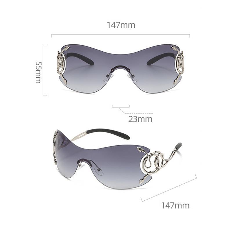 Y2K Rimless Luxury Brand Designer Sunglasses Women For Men One Piece Trendy Oversized Sun Glasses Metal Snake Pink Punk Shades durable SpringStatements