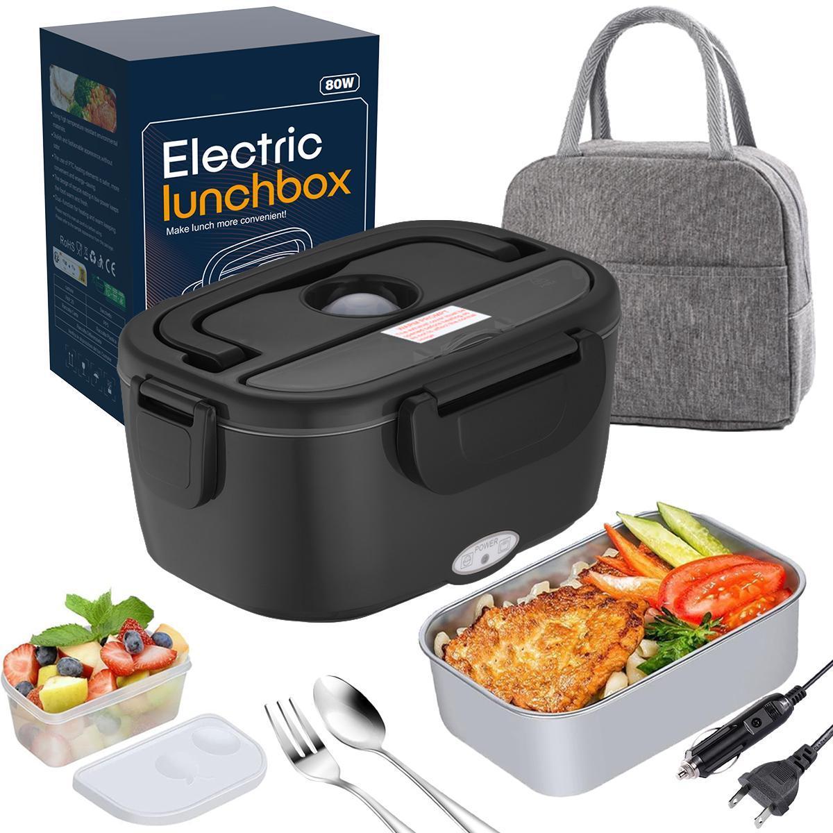 Electric Lunch Box Food Heater 80W，12V/24V/110v Self Heating LunchboxFor Work/Car/Truck with insulated Bag，1.5/1.8L,dealsforyoudays