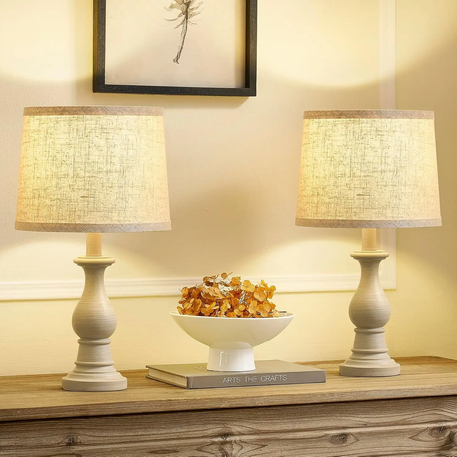 Vintage Table Lamp Set of 2 for Living Room Bedroom 18.5" Farmhouse Bedside Nightstand Lamp with Oatmeal Linen Lamp Shades 2 LED Bulbs Included