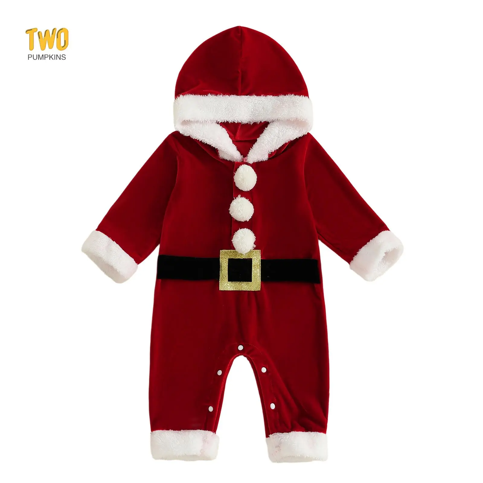 Newborn Baby Boy Girl Christmas Santa Costumes Hooded Romper Jumpsuit Bodysuit Velvet Xmas Fall Winter Clothes	 				