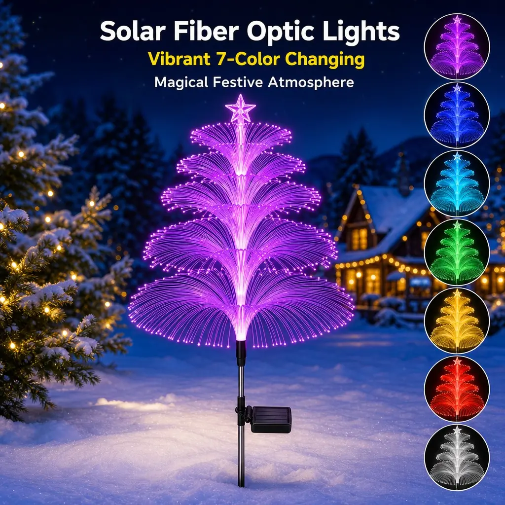 Solar Powered Fiber Optic Jellyfish Stake Lights, IP Waterproof Color Changing RGB Outdoor Landscape Lamp, Auto On/Off Solar Ground Plug Ornament for Garden Lawn, Pathway, Patio, Backyard, Holiday Party Yard Decor Lighting