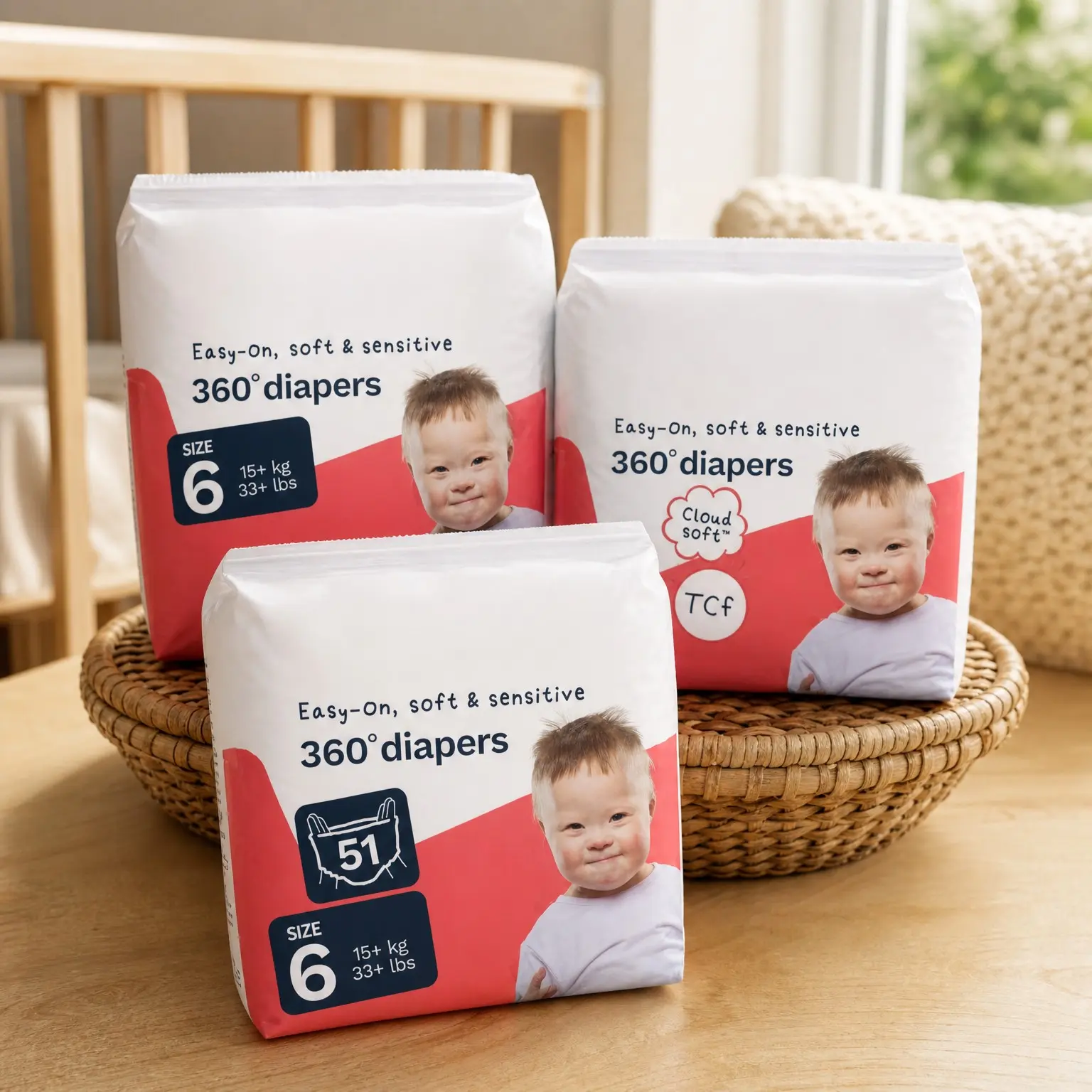 Hypoallergenic Overnight Diaper Pants Size 6 (33+ lbs), Up to 12 Hours Leak Protection, Sensitive Skin Safe, Totally Chlorine Free, Soft Organic Cotton, 3 Packs of 17 (51 Pull-Up Pants)(Gift)