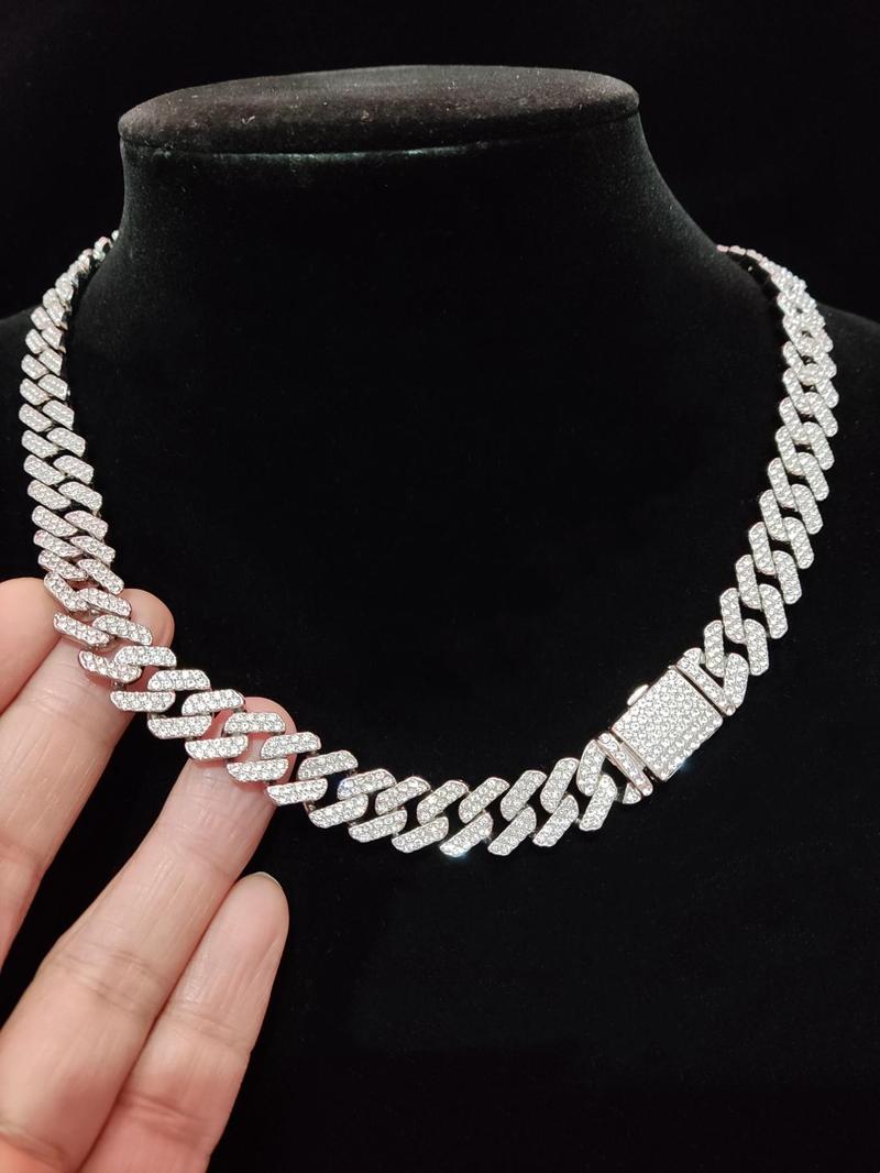 Unisex Punk Style Rhinestone Decor Chunky Chain Statement Necklace, Trendy Exquisite Cuban Link Chain, Hippie Rhinestone Decorated Jewelry for Party Decor