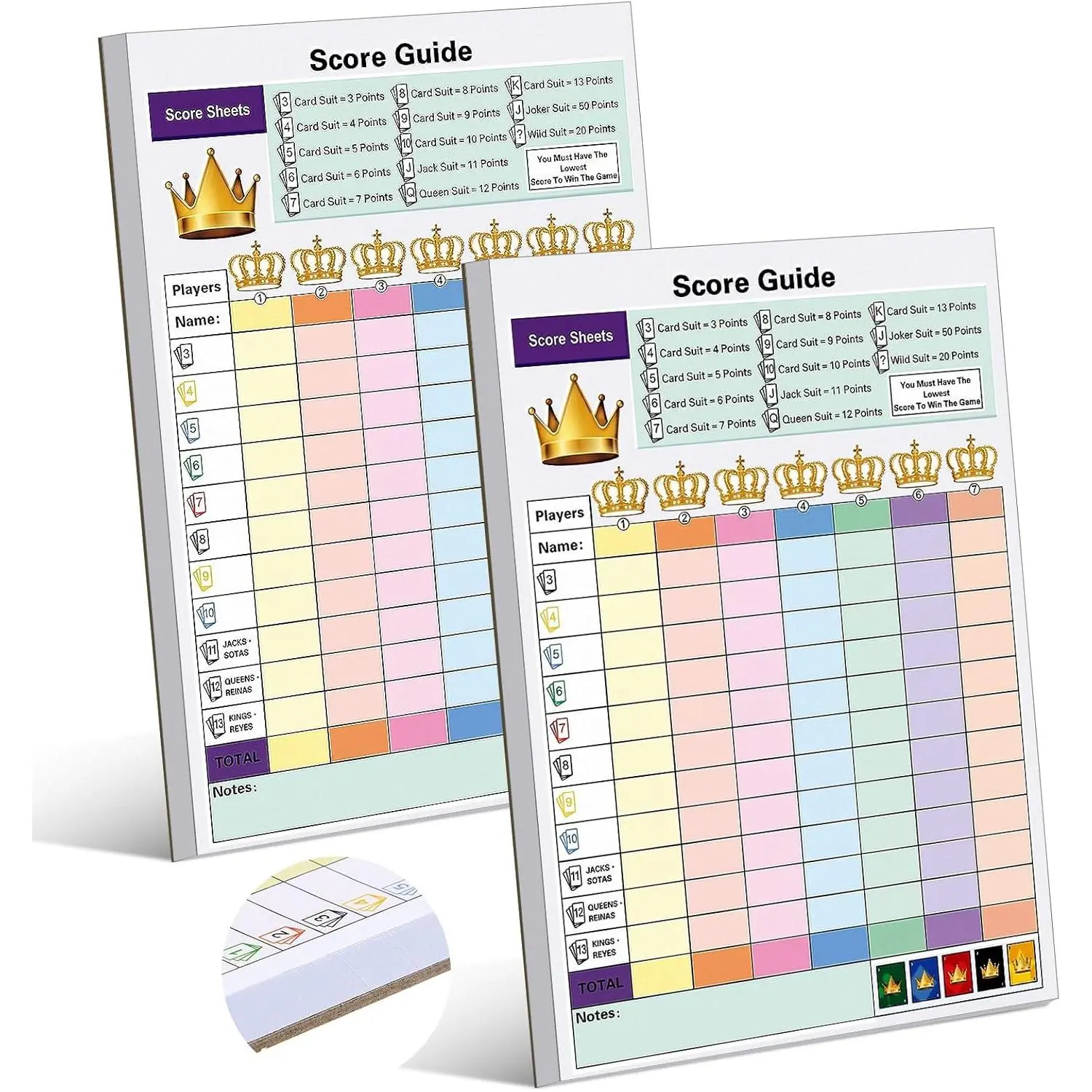 2 Pack Card  Night Score  Crown Pad,  Score Sheets Book, Tracks 7 Players at Once, 160 Pages , 8.2x5.5 Inch Double Sided Pads, Family Play Night Accessory