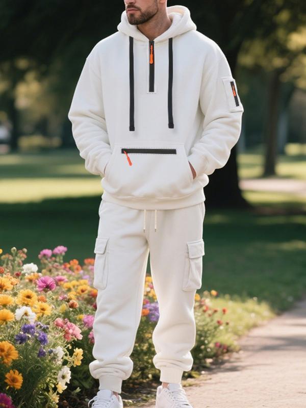 KZZ Men's Winter Fleece Lined Casual Set Loose Fit Sporty Multi-Pocket Workwear Warm Long Sleeve Jacket & Pants for Cold Weather Clothes Matching christmas gifts for him Activewear Athletic men's sweatsuit set SpringStatements