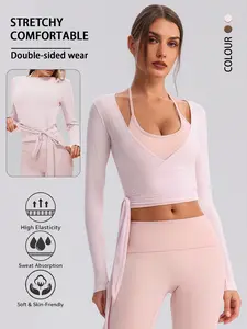 Light Dual-Sided Side-Tie Long Sleeve Sportswear, Slim Fit, High Elasticity, Sweat-Resistant, Durable Running Casual Top