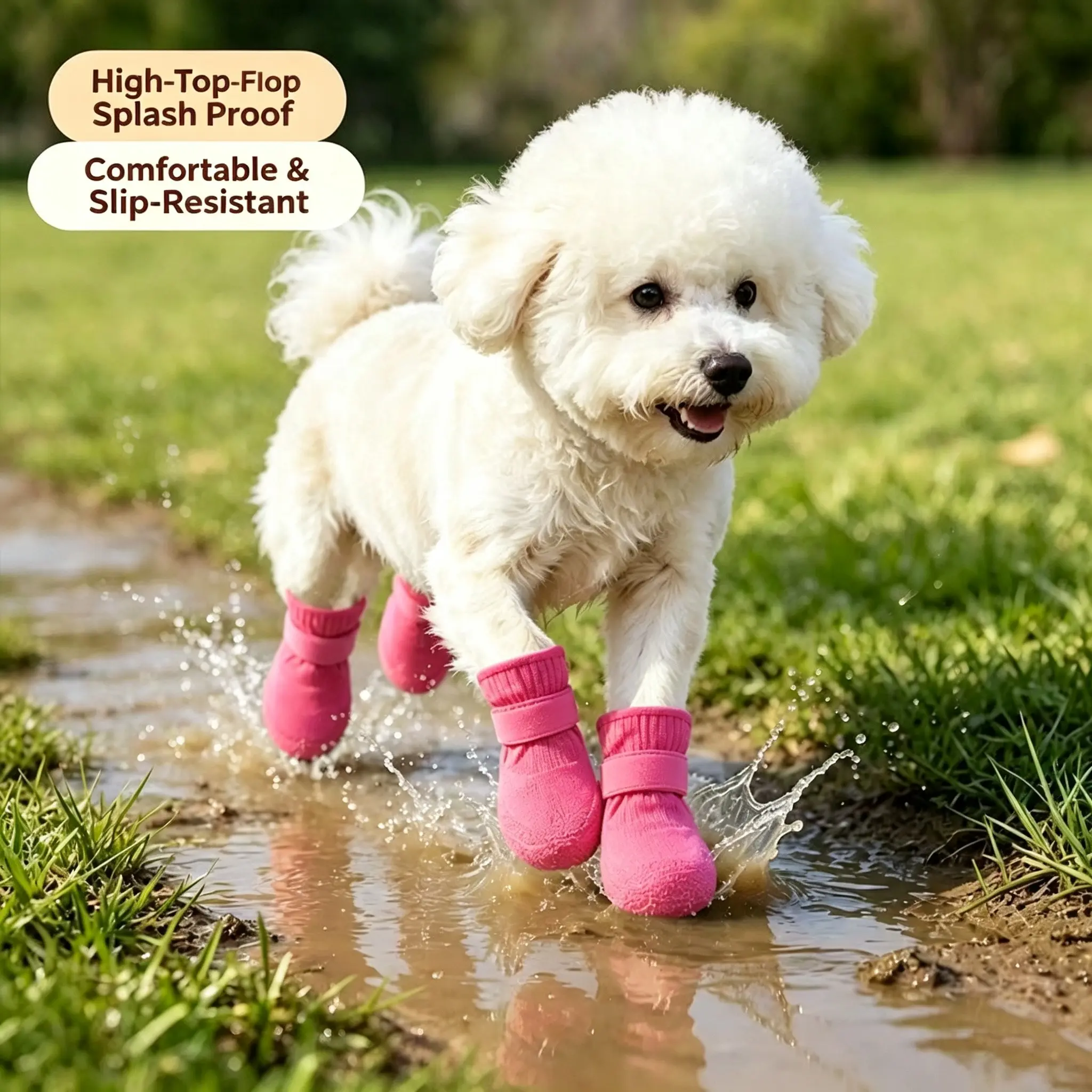 4 Pairs All-Season Dog Waterproof Non-Slip Boots, Elastic High Top Pet Footwear, Durable Silicone Sole Puppy Outdoor Home Dirty Paw Protector