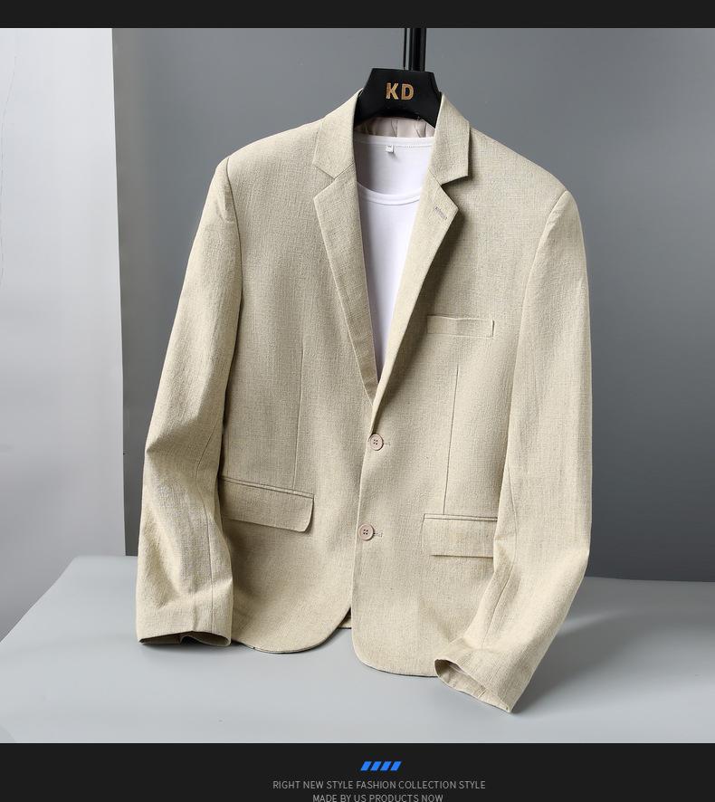 Men's Linen Blend Slim Fit Jacket  Breathable Casual Blazer, Two-Button Notch Lapel, Center Vent for Spring Fall