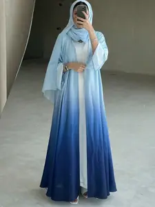 Elegant Light Blue Gradient Abaya Cardigan, Modest Muslim Long Dress, Perfect for Spring Summer Daily Wear, Stylish and Comfortable