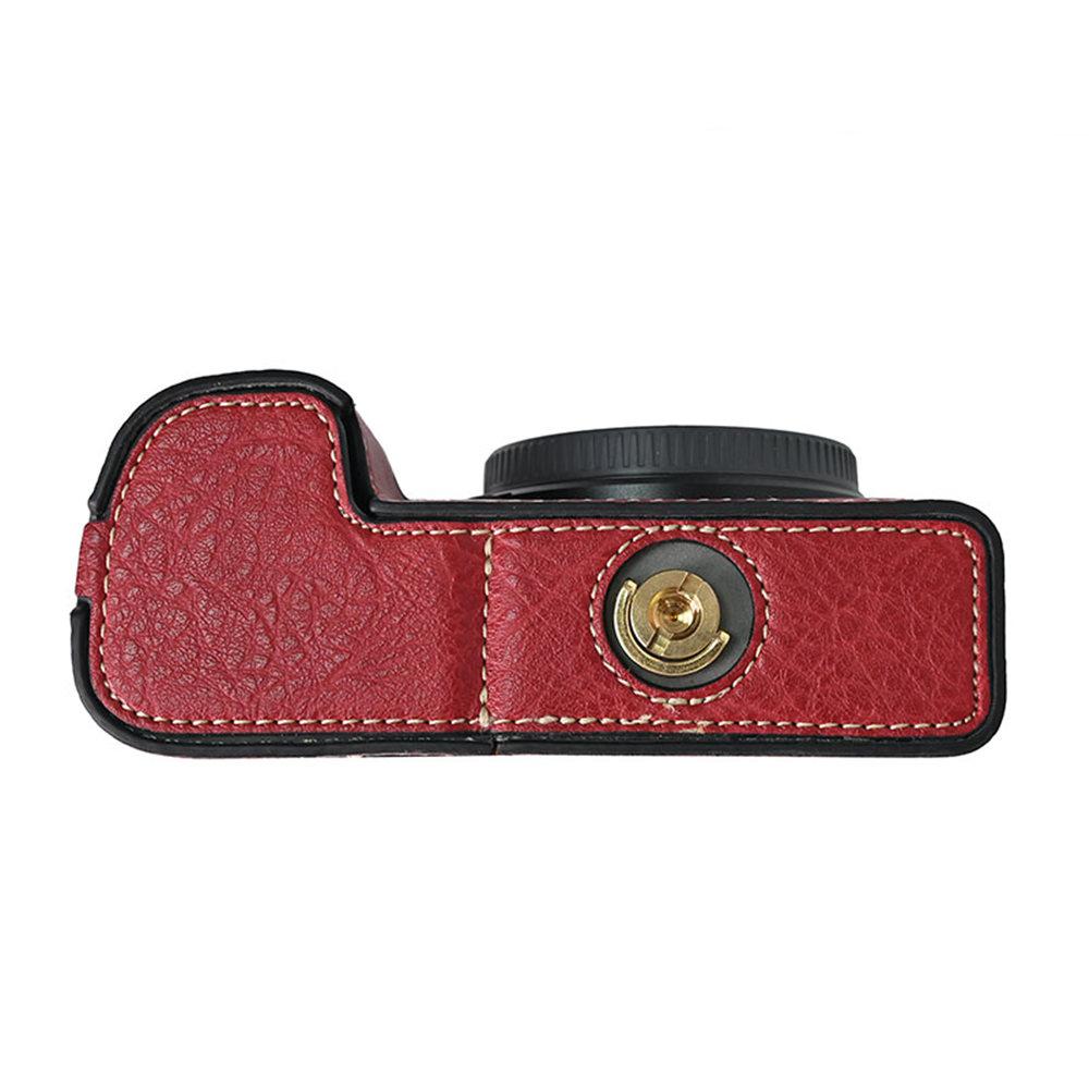 Litchi Pattern PU Leather Camera Half Case for Sony A6300 A6400 A6000 A6100 Bottom Opening Magnetic Cover With Strap
