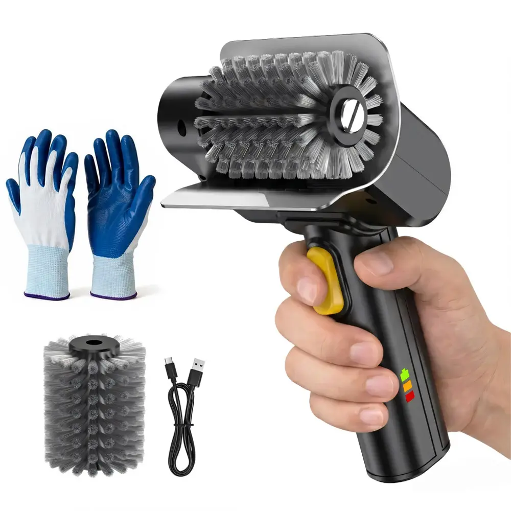 Rechargeable Electric Grill Brush with Light Stainless Steel Wire BBQ Cleaning Tool with Gloves Handheld Grill Scraper Cleaner Set for Outdoor Cooking Smoker Practical Gift for Men Dad Friend