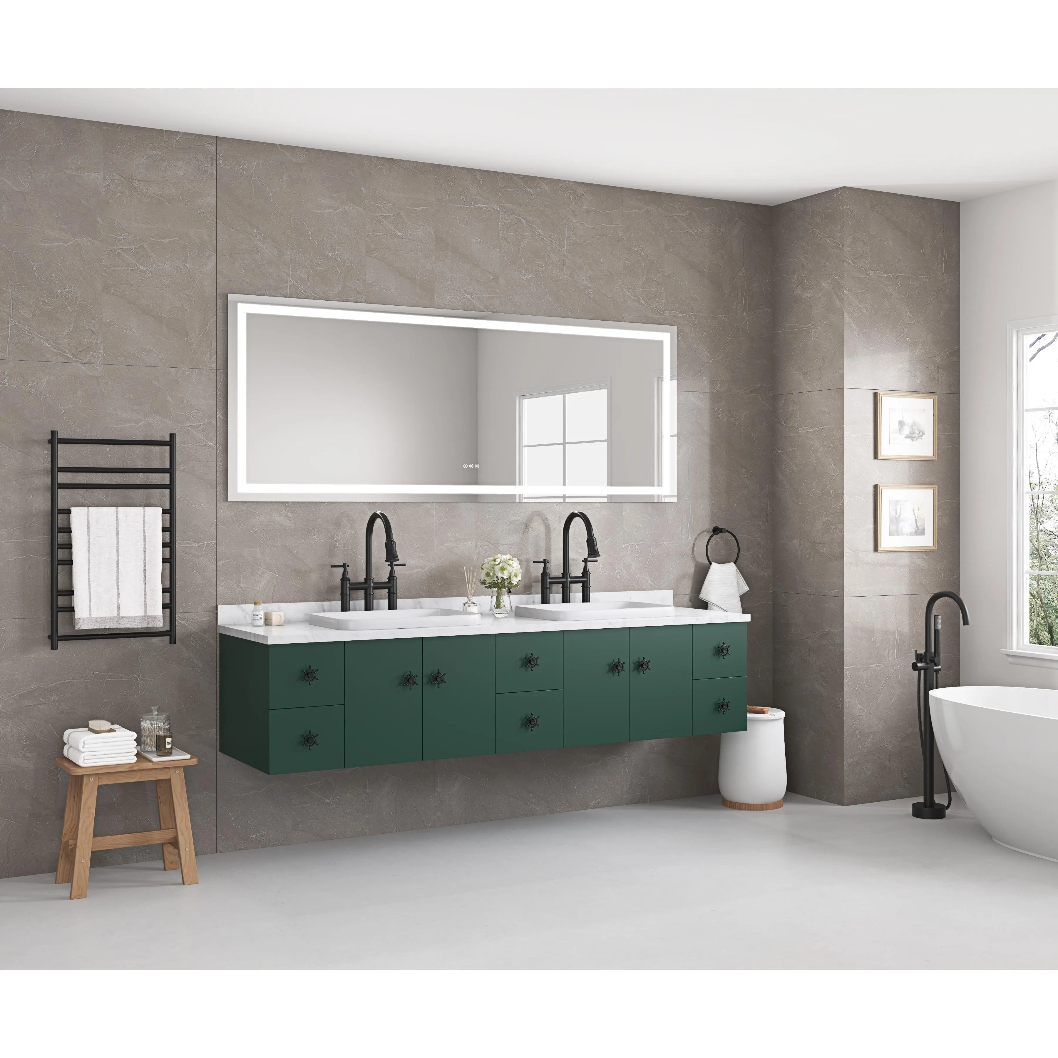 ARCH 96 x 36 Inch LED Bathroom Mirror with Front and Backlight, Wall Mounted Vanity Mirror, Anti-Fog, Memory, 3 Color Temperatures, Stepless Dimmable, Large Rectangular Illuminated Makeup Mirror for Bathroom, Dressing Room, Bedroom