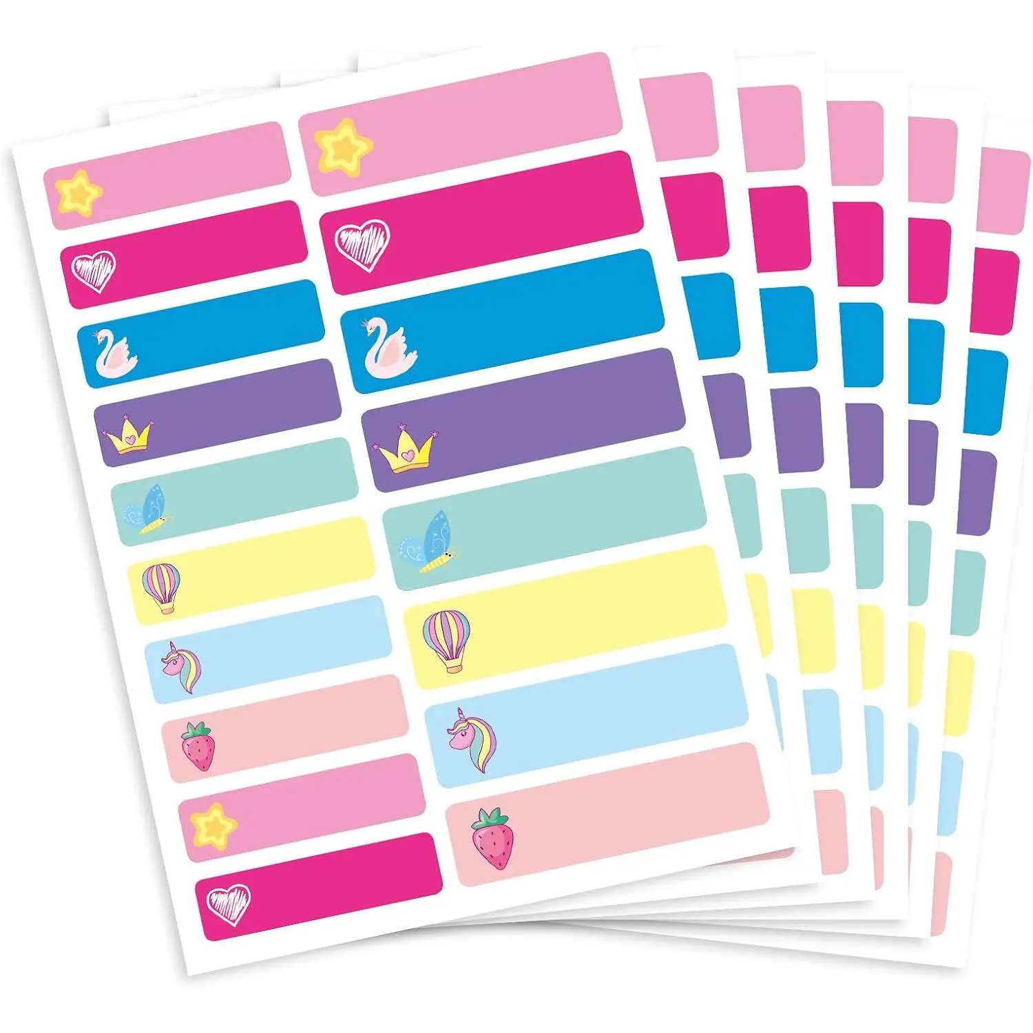 360-Count Reusable Write-On Name Stickers - Cute Designs, Bright Colors, Removable Office Stationery Labels for Girls' Glass/Plastic Water Bottles