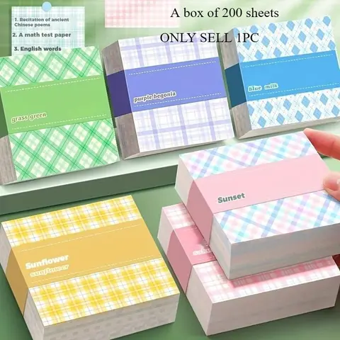 Box of 200 thick sticky notes set | 6 series of color sticky notes | very suitable for school and office use | plaid tribal design | Sticky Labels | Office Supplies