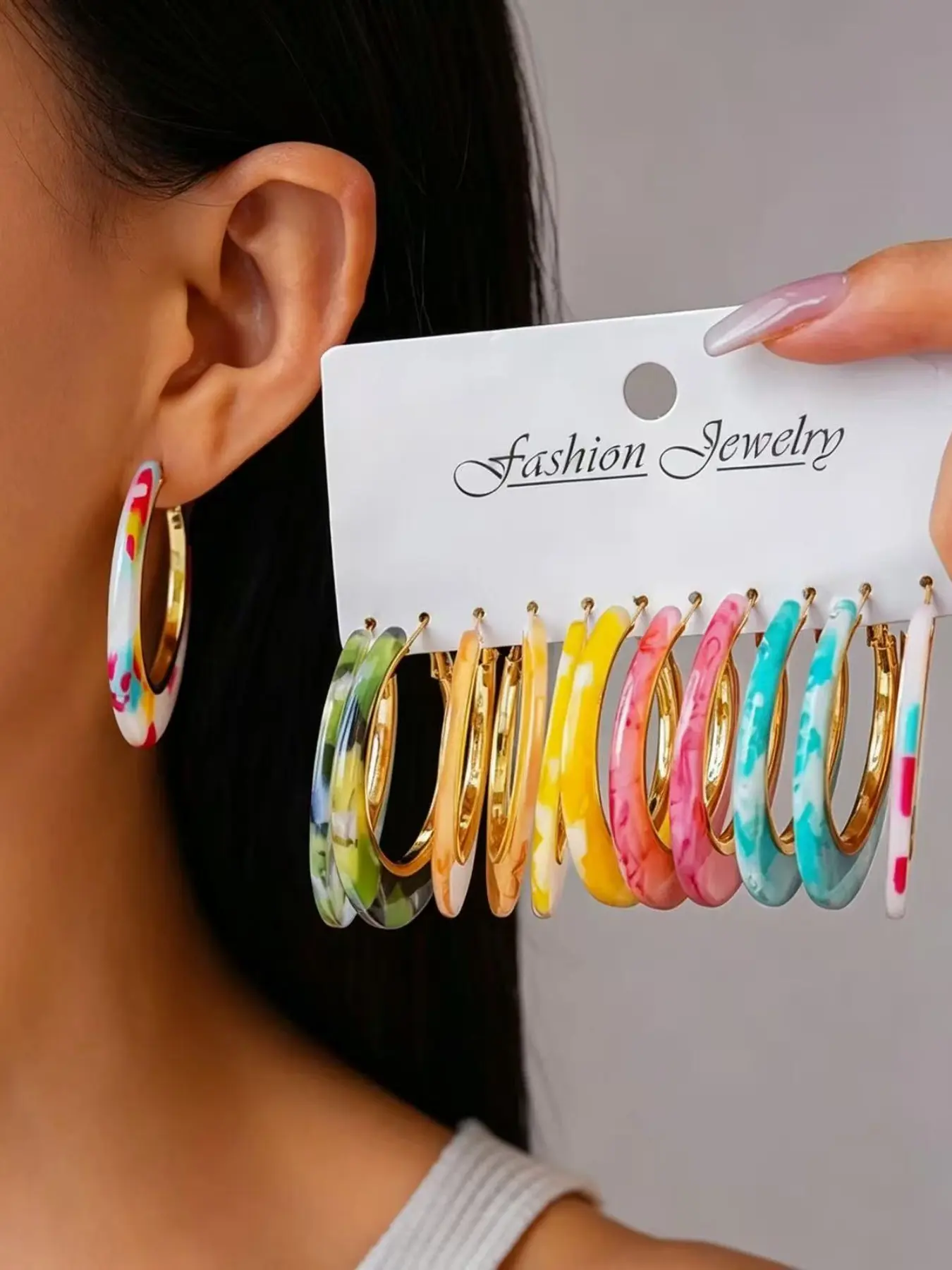 12 Pcs Acetate C-Shape Leopard Print Gradient Silver Color Earrings, Unique Fashion Jewelry Set, Lightweight & Stylish, Perfect for Trendsetters