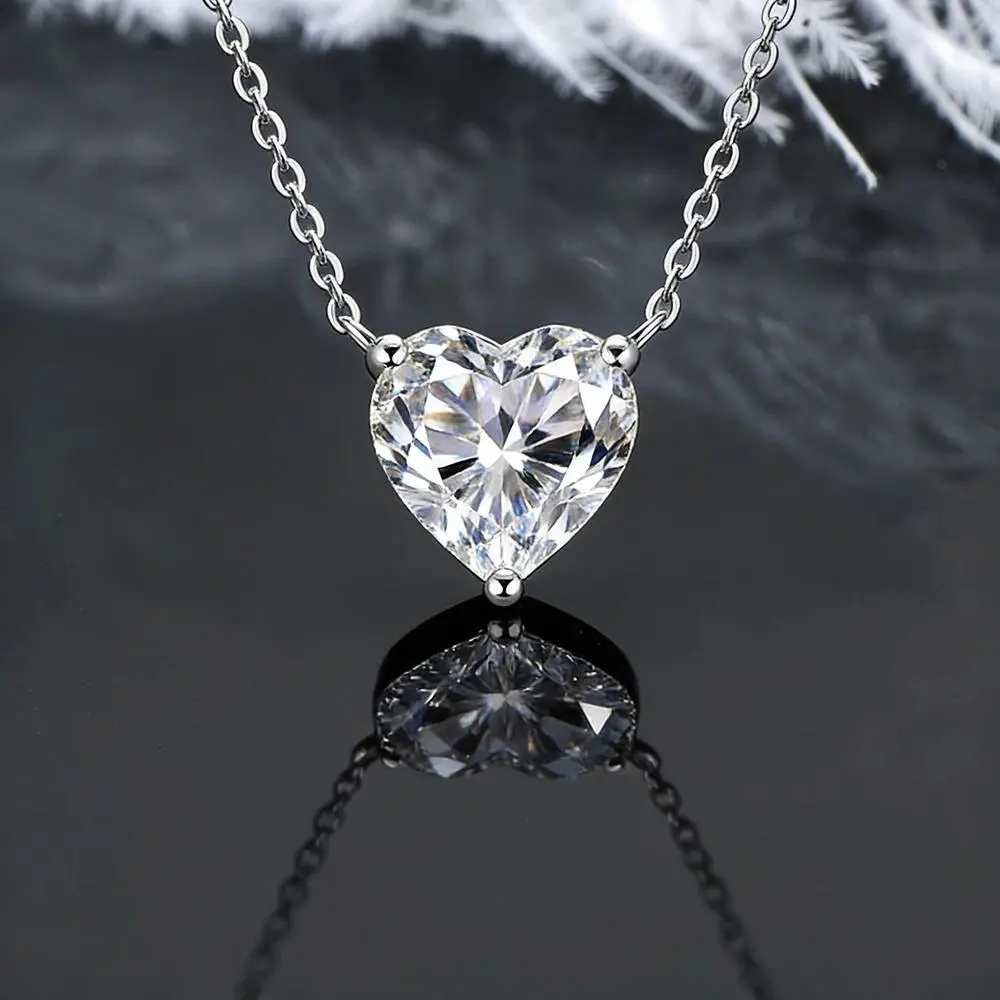 IOGOU Sweet Heart Cut Moissanite Diamond Necklaces 2.0CT 1CT 0.5CT Solitaire Pendant Silver 925 GRA Certified Jewelry for Women