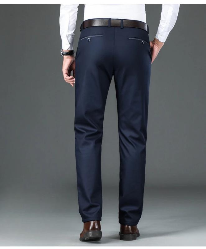 Static Cuff Flannel Thick Men's Casual Pants Winter New Fleece Business Stretch Warm Plush Trousers Brand Slim Straight Male Pants