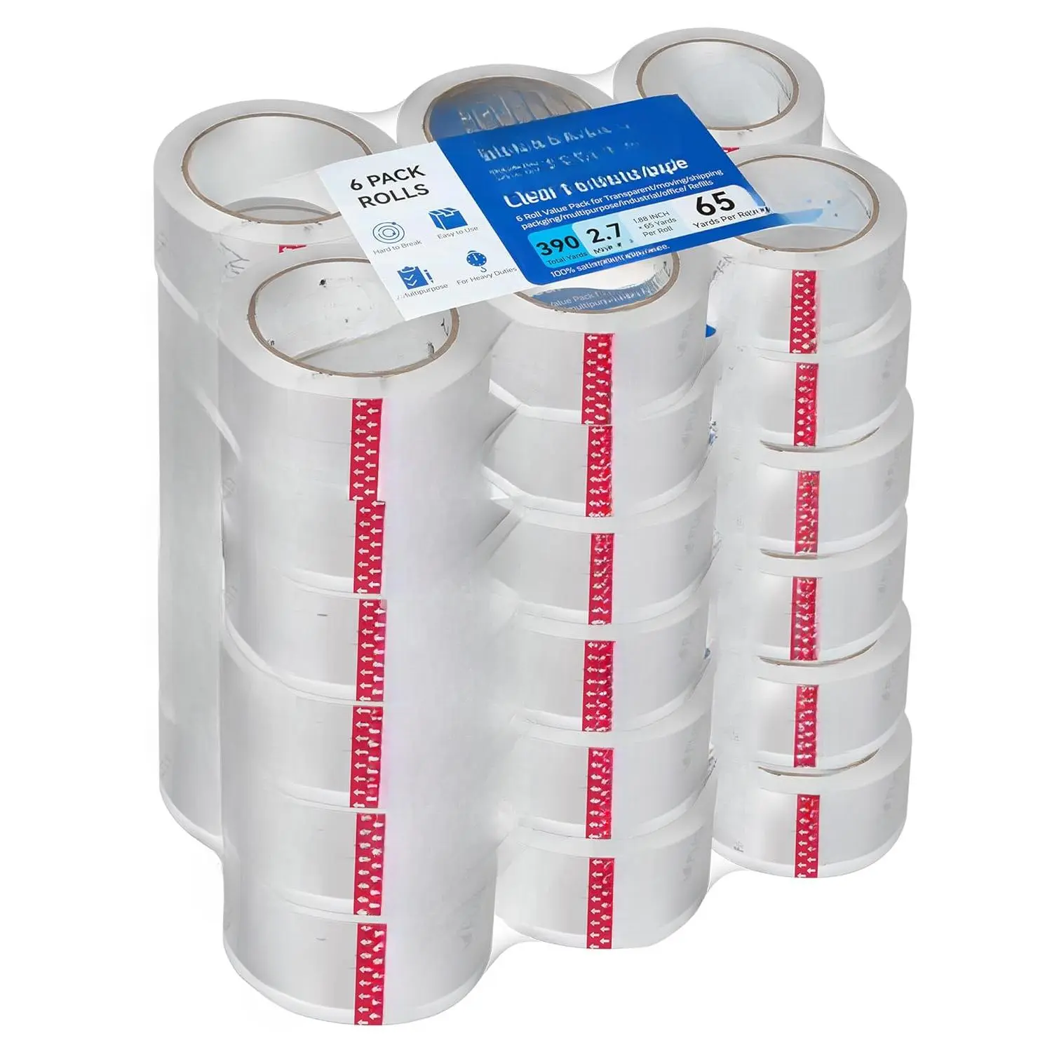Clear Packing Tape Refills (36 Rolls),Heavy Duty Packaging Tape for Moving Sealing, Moving Supplies,2.7 Mil Thick, 1.88 in Wide,65 Yards Per Roll,Total 2340 Yards