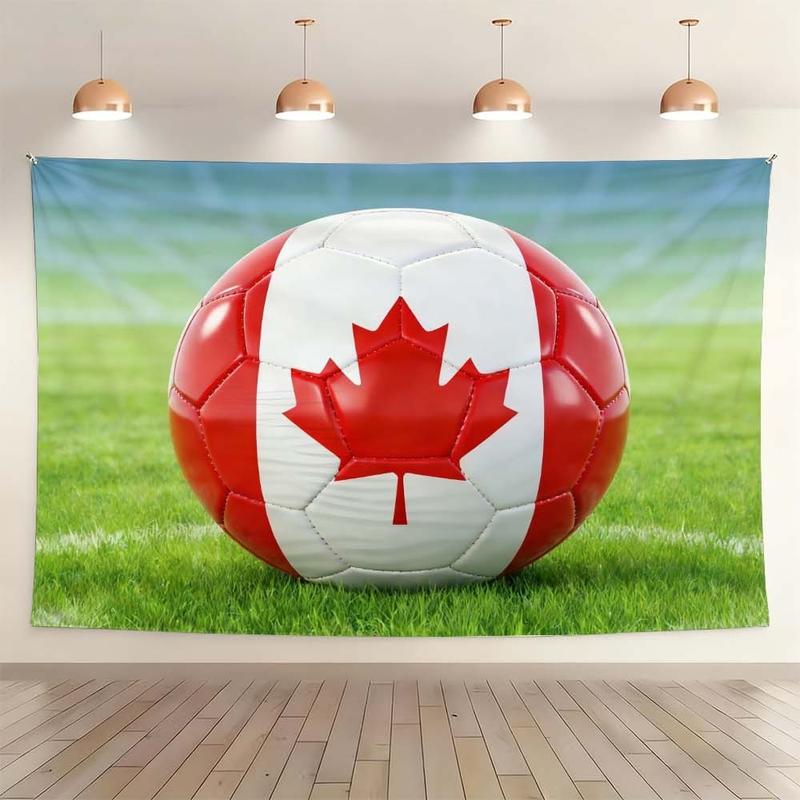 1 pc microfiber Canada Themed World Cup Tapestry Living Room Wall Hanging Soccer Ball Design Sports Decor for Bedroom Dining Room Outdoor Activities Holiday Atmosphere Booster Home Ornament for Football Fans Room Decoration Tapestry Background Cloth Hangi
