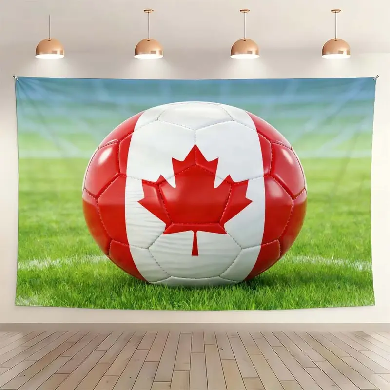 1 pc microfiber Canada Themed World Cup Tapestry Living Room Wall Hanging Soccer Ball Design Sports Decor for Bedroom Dining Room Outdoor Activities Holiday Atmosphere Booster Home Ornament for Football Fans Room Decoration Tapestry Background Cloth Hangi