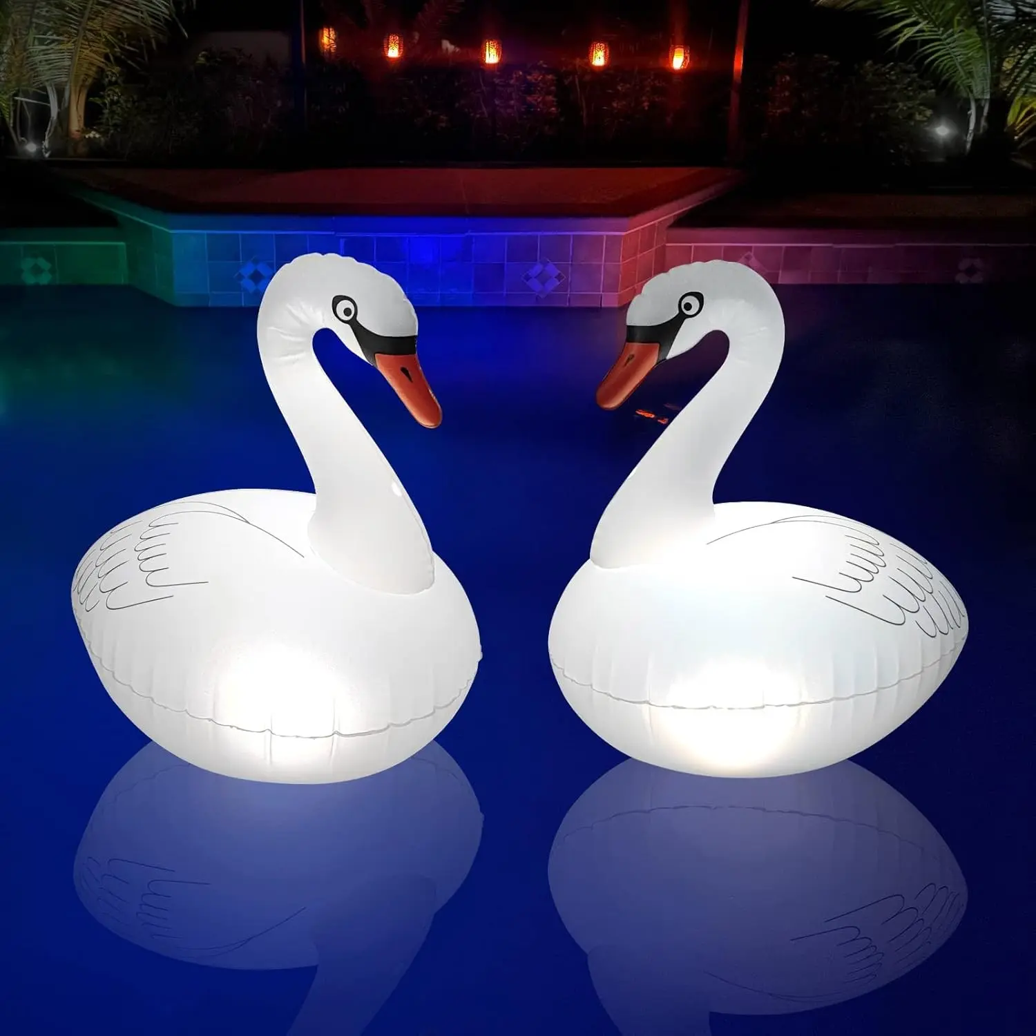 Floating Pool Lights 2PK, Waterproof Inflatable Swan Solar Pool Lights, Glow in The Dark Color Changing LED Floating Lights for Backyard Spa Patio Wedding Party Decor