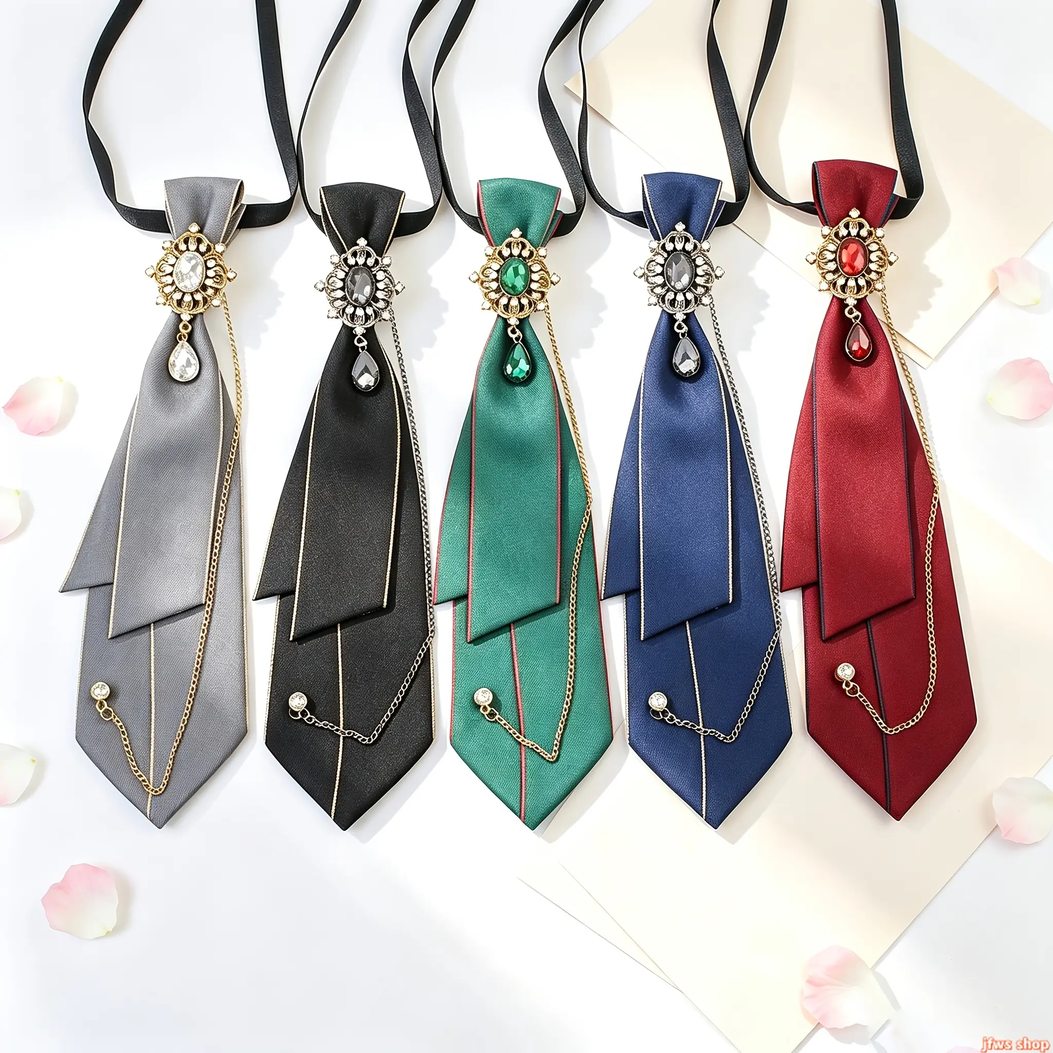 Unisex Fashion Tie & Bow Tie Set with Brooch, Vintage Y2K Formal Necktie for Men & Women – Casual Streetwear Suit Accessories, Preppy School Uniform & Wedding Tie